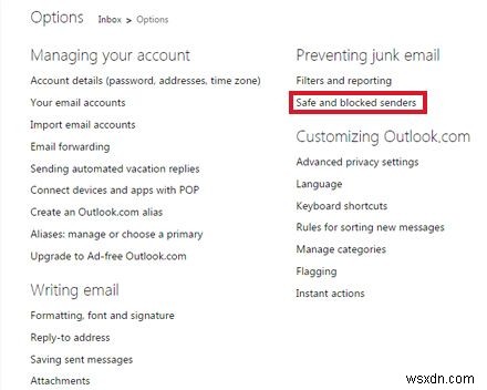 Outlook.com에서 이메일 주소를 허용 목록에 추가하는 방법