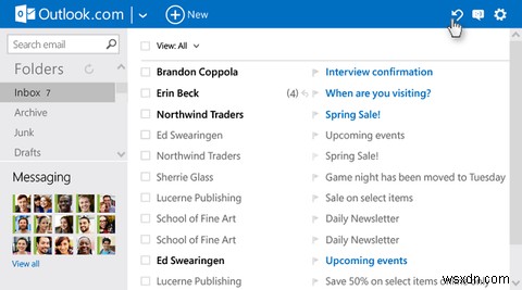 Outlook.com은 고급 규칙, 실행 취소 기능, 인라인 응답 등을 제공합니다.