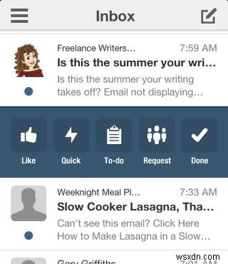 iPhone Mail Client Boxer에는 빠른 답장, 메일 템플릿 등이 포함되어 있습니다. 