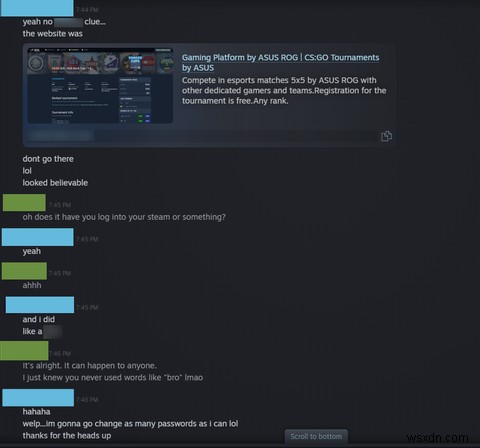 친구로부터 이 Steam 토너먼트 사기를 조심하십시오