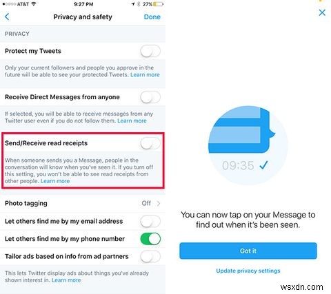 Twitter 다이렉트 메시지에 대한 수신 확인을 옵트아웃하는 방법 