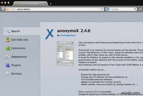 AnonymoX Firefox로 비공개 탐색 및 지리적 제한 우회