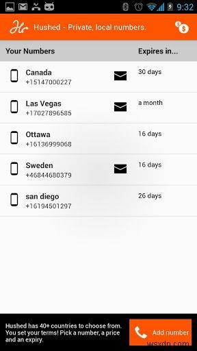 40개국에서 Hushed를 사용하여 일회용 전화번호 만들기 [Android/iOS]