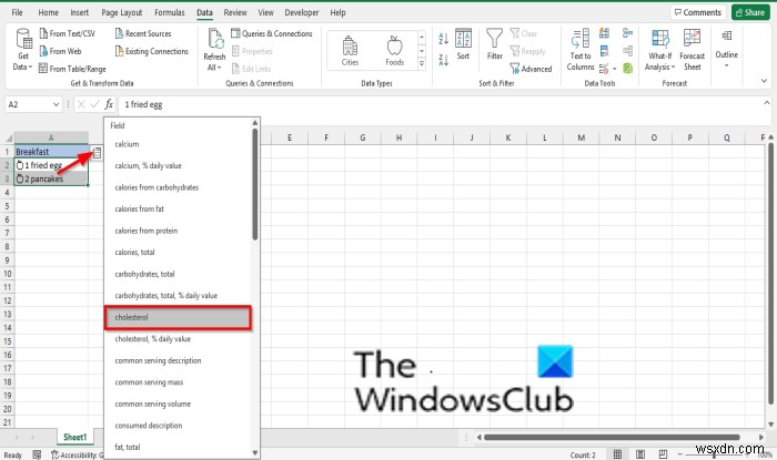 Microsoft Excel에서 식품 데이터 형식을 사용하는 방법 