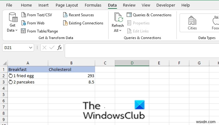 Microsoft Excel에서 식품 데이터 형식을 사용하는 방법 