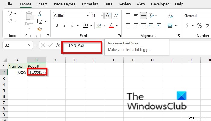 Microsoft Excel에서 TAN 기능을 사용하는 방법 