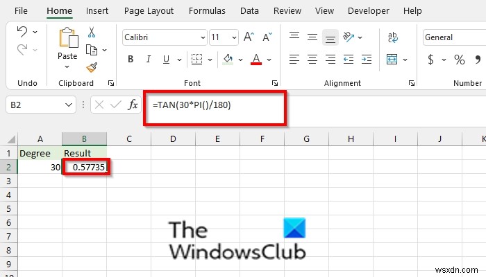 Microsoft Excel에서 TAN 기능을 사용하는 방법 