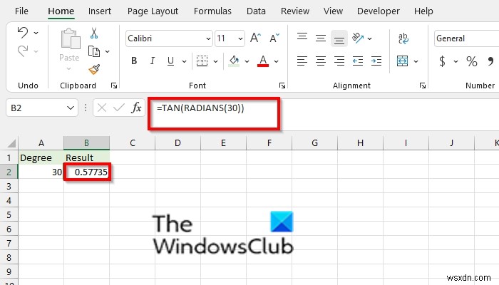 Microsoft Excel에서 TAN 기능을 사용하는 방법 