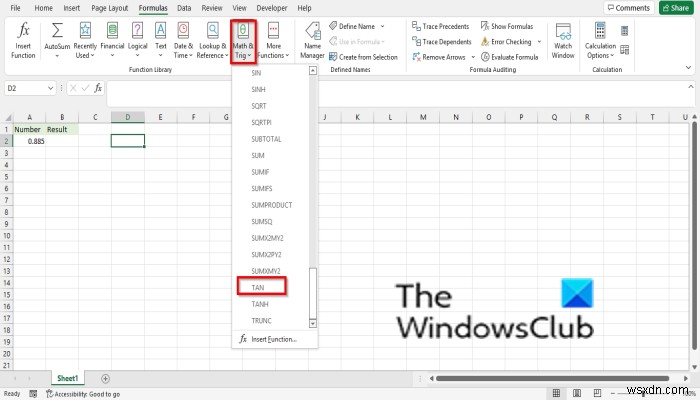 Microsoft Excel에서 TAN 기능을 사용하는 방법 