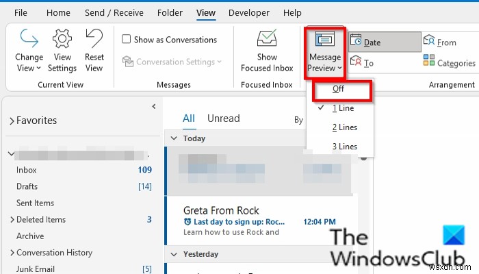 Outlook에서 메시지 미리보기를 끄는 방법