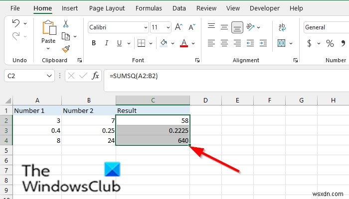 Excel에서 SUMSQ 함수를 사용하는 방법 