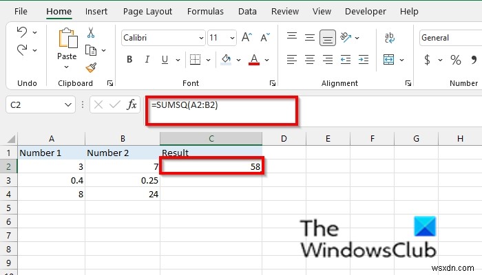 Excel에서 SUMSQ 함수를 사용하는 방법 