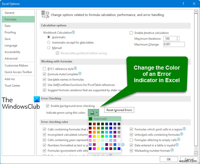Excel에서 오류 표시기의 색상을 변경하는 방법 