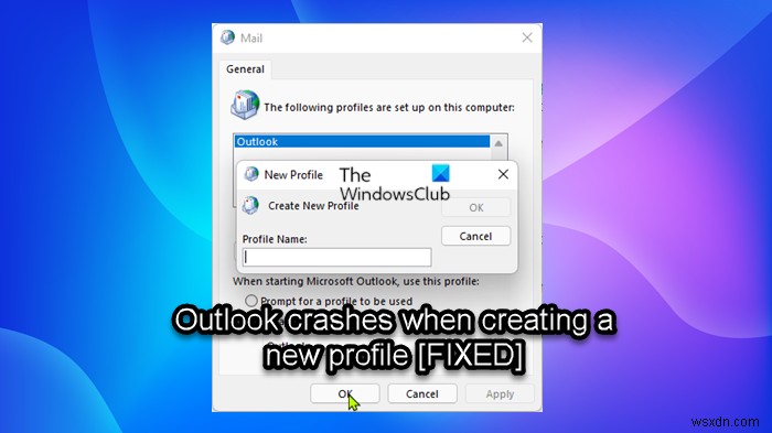 새 프로필을 만들 때 Outlook 충돌 수정 
