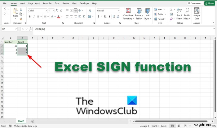 Excel에서 SIGN 기능을 사용하는 방법 
