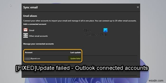 Outlook 연결 계정 업데이트 실패 및 동기화 문제 