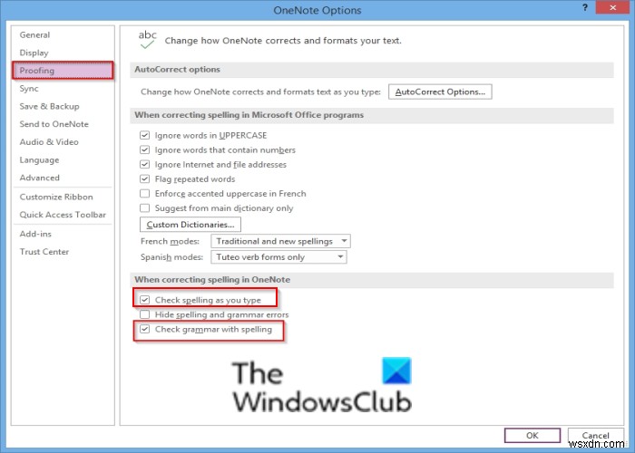 OneNote 맞춤법 검사기가 작동하지 않음 