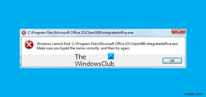Office를 설치하는 동안 Windows에서 IntegratedOffice.exe 오류를 찾을 수 없음 