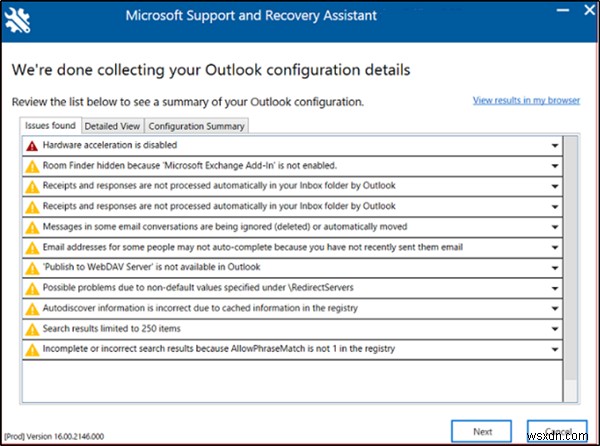 Microsoft 지원 및 복구 도우미의 고급 진단을 사용하여 Outlook 문제 해결 