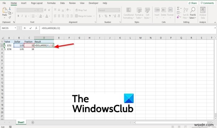Microsoft Excel에서 DOLLARDE 함수를 사용하는 방법 