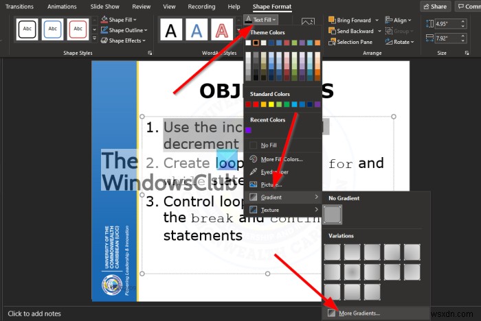 Microsoft PowerPoint 슬라이드에 다중 색상 텍스트를 추가하는 방법