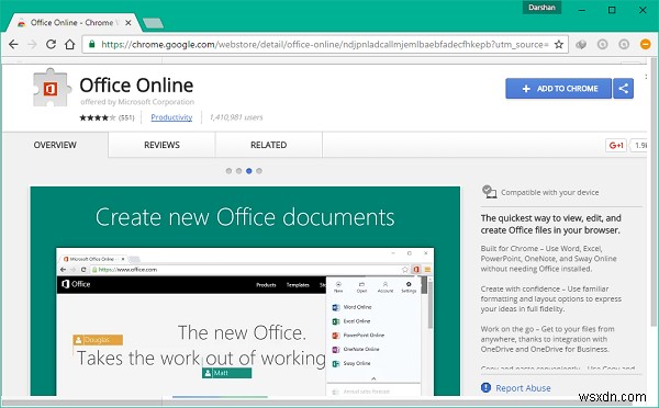 Office Online 확장 프로그램을 사용하여 Edge 및 Chrome에서 Office 문서 만들기 