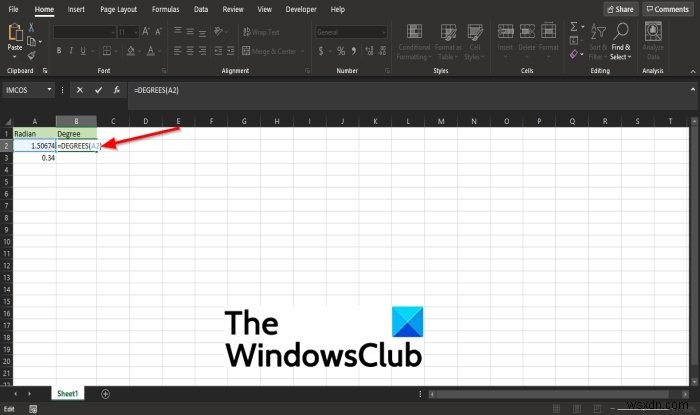 Microsoft Excel에서 DEGREES 함수를 사용하는 방법 