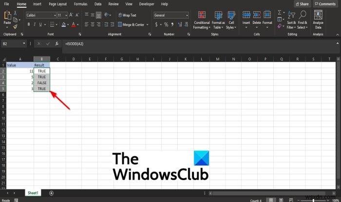 Microsoft Excel에서 ISODD 기능을 사용하는 방법 