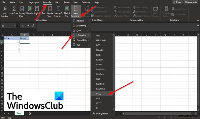 Microsoft Excel에서 ISODD 기능을 사용하는 방법 