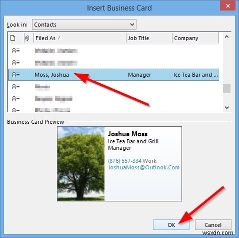 다른 Outlook 사용자에게 명함을 보내는 방법 