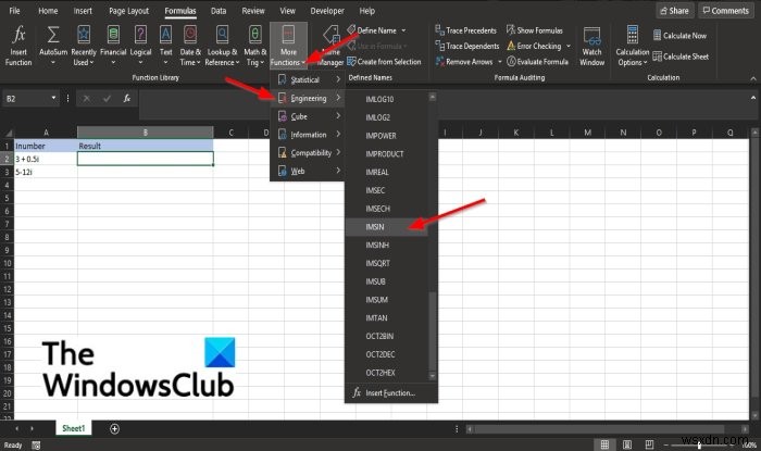 Microsoft Excel에서 IMSIN 기능을 사용하는 방법 