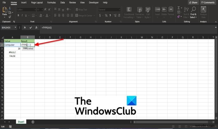 Microsoft Excel에서 TYPE 함수를 사용하는 방법