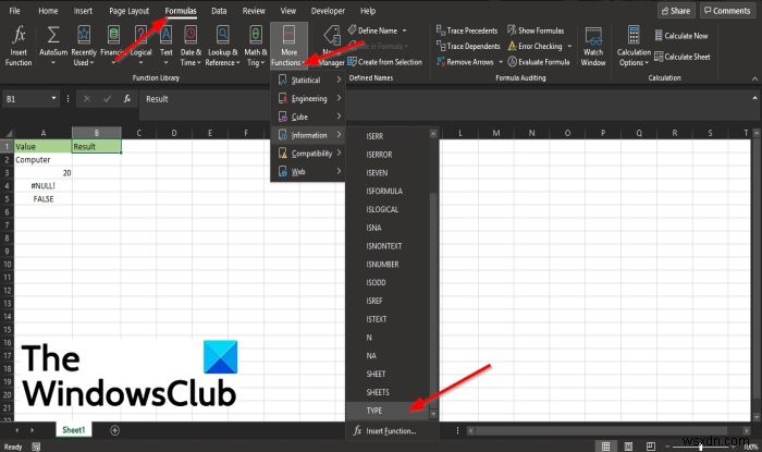 Microsoft Excel에서 TYPE 함수를 사용하는 방법