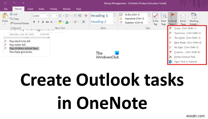 OneNote에서 Outlook 작업을 만드는 방법 