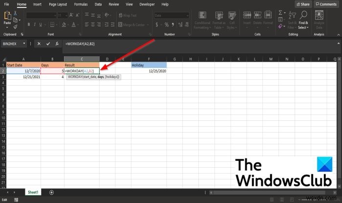 Microsoft Excel에서 WORKDAY 함수를 사용하는 방법 