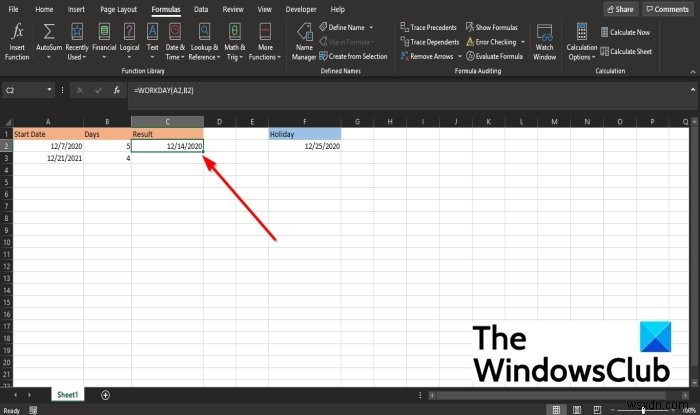 Microsoft Excel에서 WORKDAY 함수를 사용하는 방법 