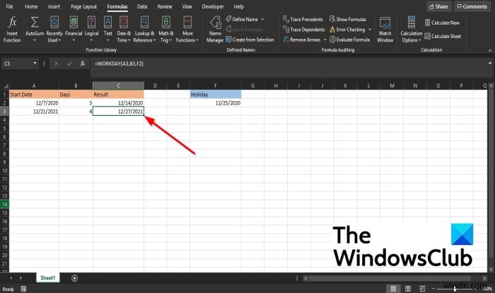 Microsoft Excel에서 WORKDAY 함수를 사용하는 방법 