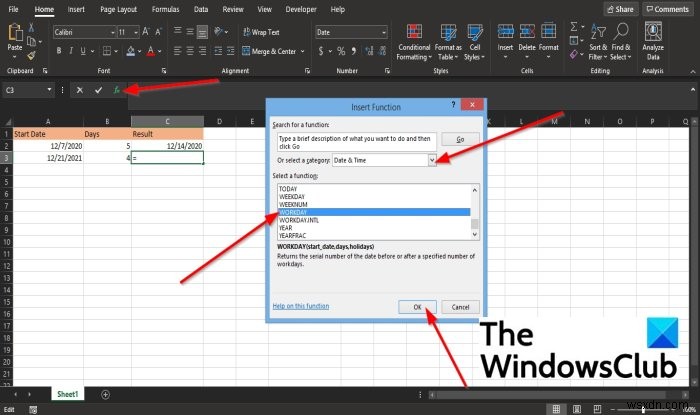 Microsoft Excel에서 WORKDAY 함수를 사용하는 방법 