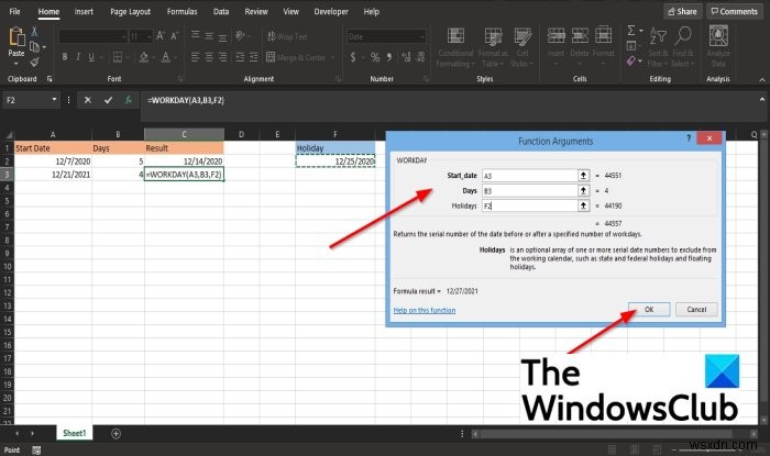 Microsoft Excel에서 WORKDAY 함수를 사용하는 방법 