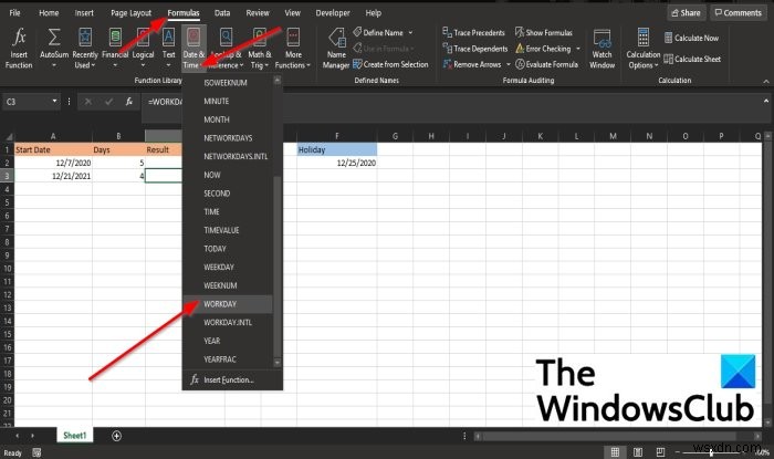 Microsoft Excel에서 WORKDAY 함수를 사용하는 방법 