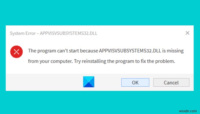 AppVIsvSubsystems32.dll이 없기 때문에 프로그램을 시작할 수 없습니다 – Office 오류 