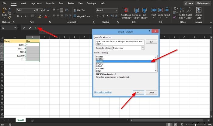 Microsoft Excel에서 BIN2HEX 함수를 사용하는 방법 