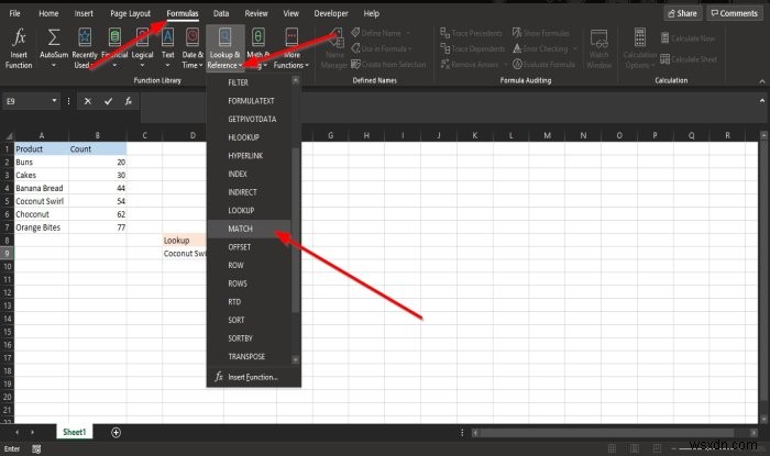 MATCH 기능을 사용하는 방법 Microsoft Excel 