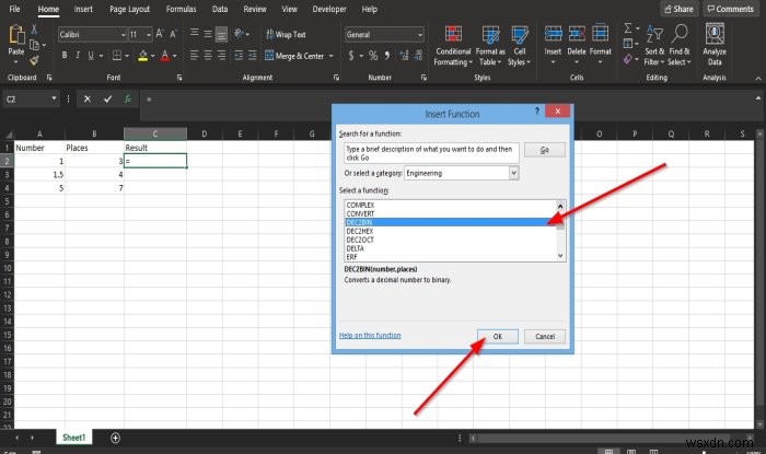 Microsoft Excel에서 DEC2Bin 함수를 사용하여 십진수를 이진수로 변환하는 방법 