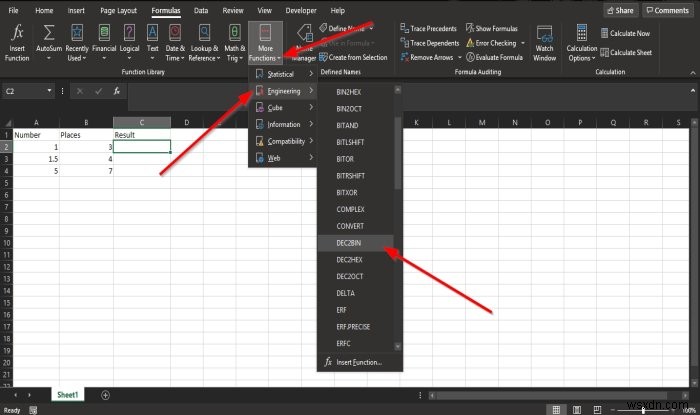 Microsoft Excel에서 DEC2Bin 함수를 사용하여 십진수를 이진수로 변환하는 방법 