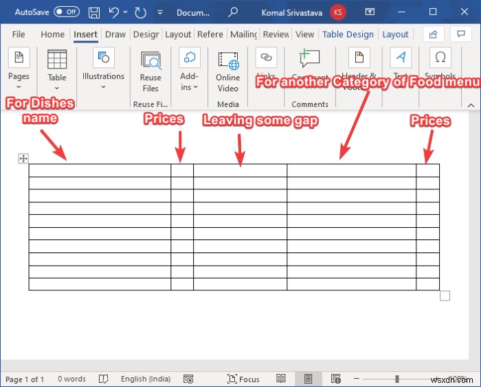 Microsoft Word에서 레스토랑 메뉴를 만드는 방법