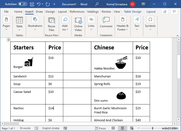 Microsoft Word에서 레스토랑 메뉴를 만드는 방법