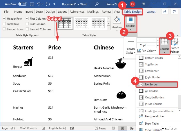 Microsoft Word에서 레스토랑 메뉴를 만드는 방법