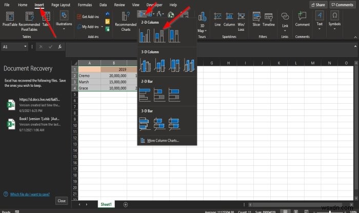 Excel 차트에서 행과 열을 전환하는 방법 