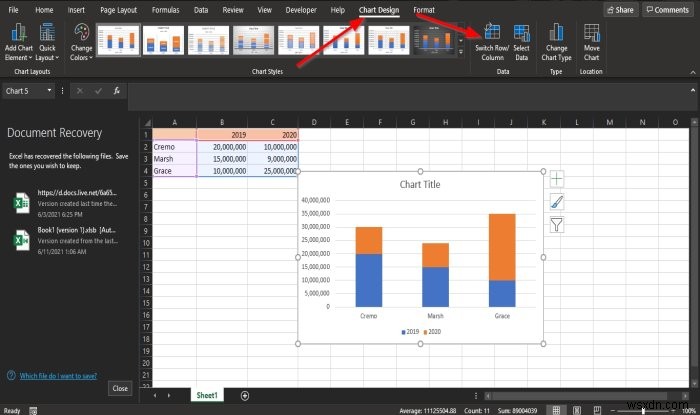 Excel 차트에서 행과 열을 전환하는 방법 